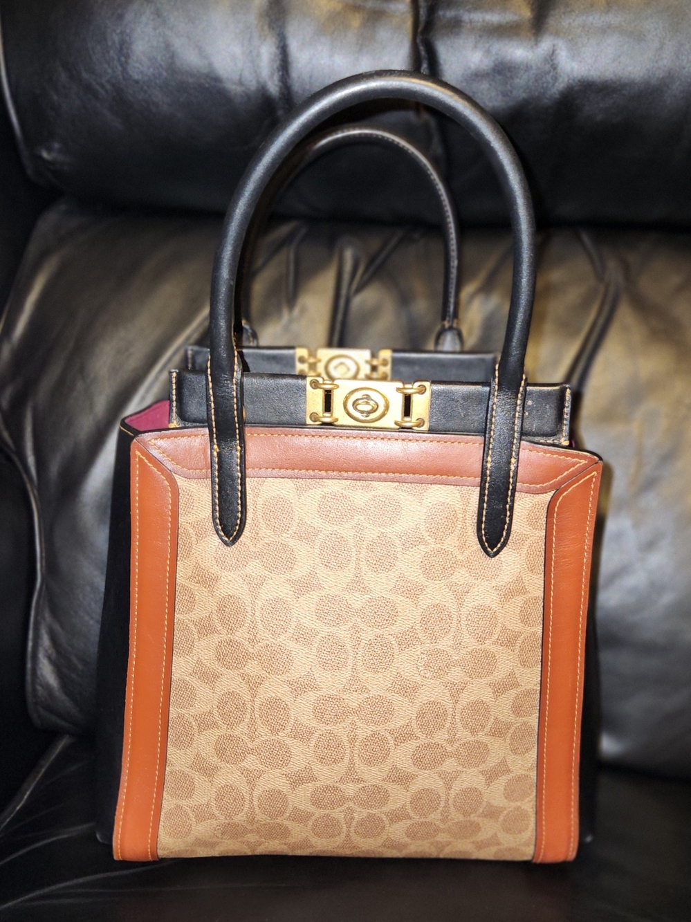 Coach Signature Canvas and Leather Tote in Brown/Black